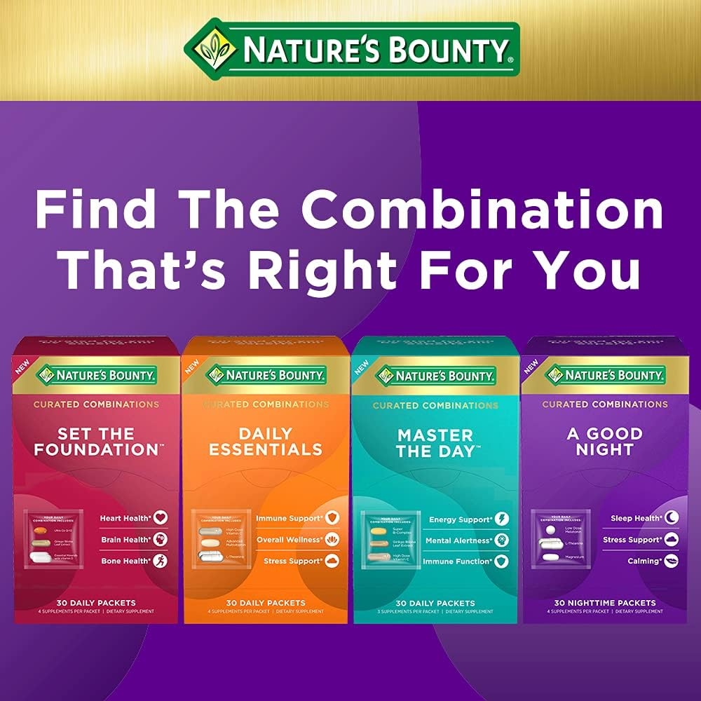 Nature's Bounty Curated Combinations A Good Night, Nighttime Packs with Melatonin, L-Theanine and Magnesium | Natural Sleep Aid, Mood Support Supplement and Essential Mineral, 30 Daily Packets