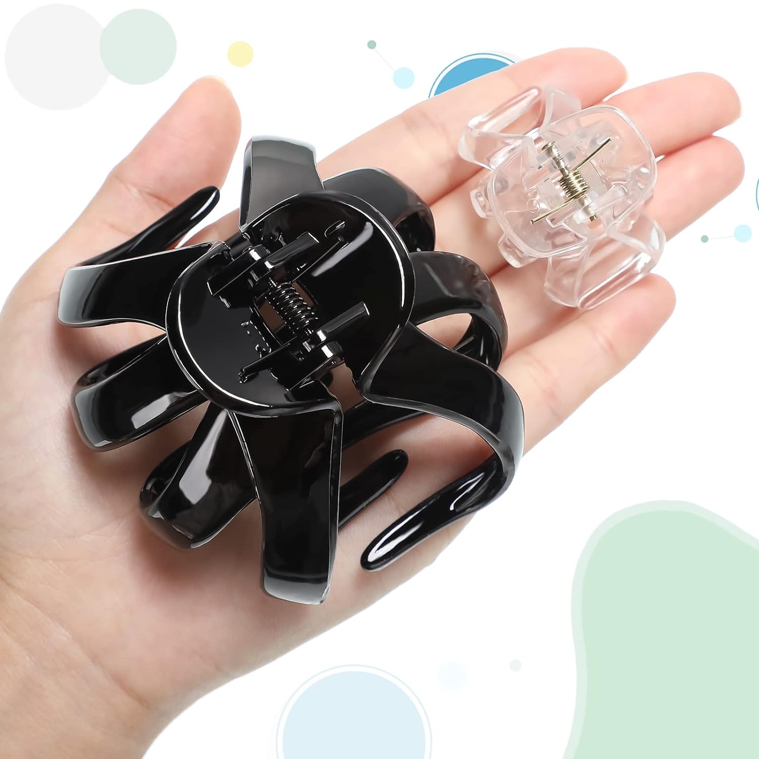 4 Pieces Large Grip Octopus Clip No Slip Spider Hair Clips Octopus Jaw Hair Clips for Thick Long Hair Women Girls (Black, Clear,4.0 cm and 8.5 cm)
