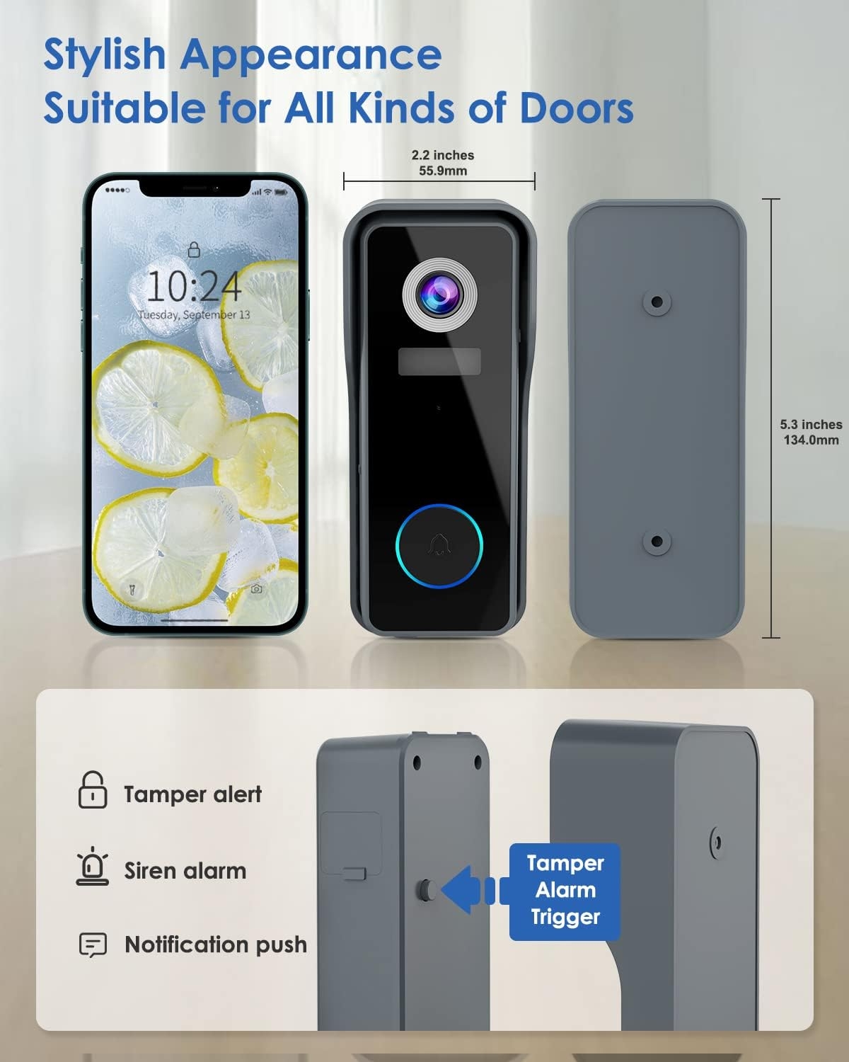 【2021 Upgraded】 ZUMIMALL WiFi Video Doorbell Camera, Wireless Camera Doorbell with Chime, 1080P HD, Motion Detection, Night Vision, 2-Way Audio, Cloud Storage(Optional), 32 GB SD Card Included
