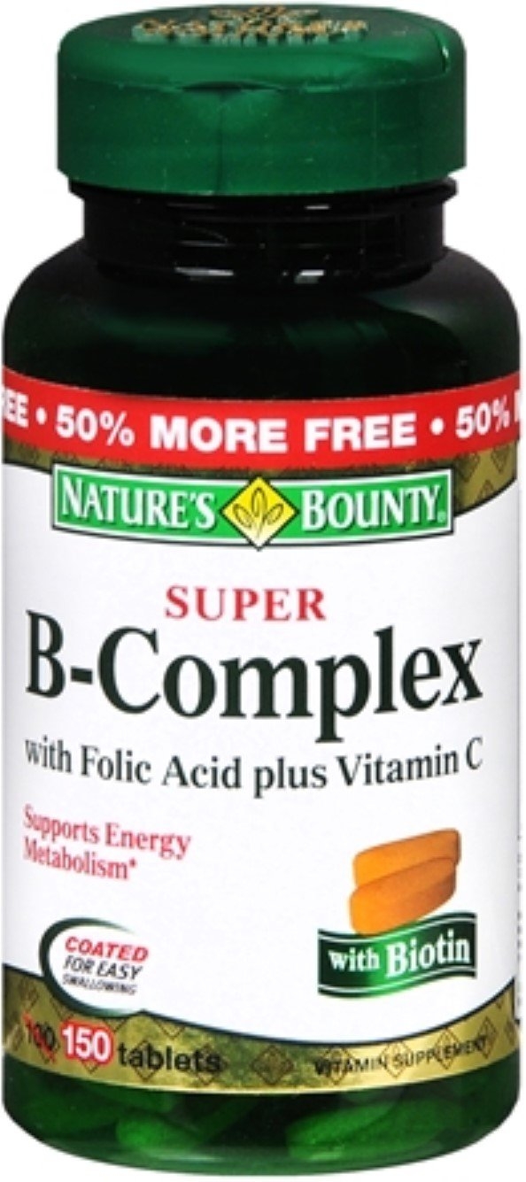 Nature's Bounty B-Complex with Folic Acid Plus Vitamin C, Tablets 150 Each (Pack of 4)