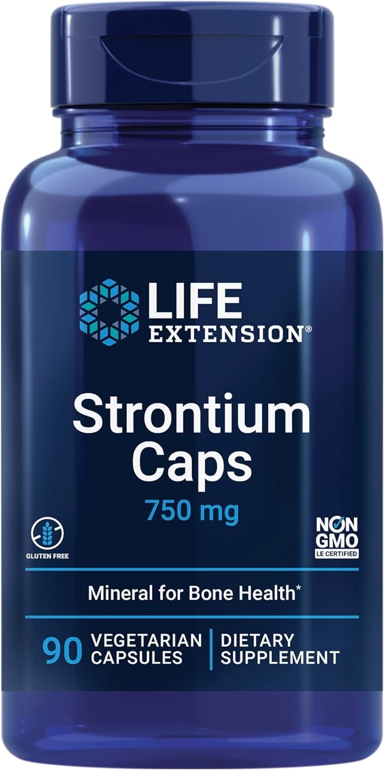 Life Extension Strontium Caps 750 mg Bone Health Support Supplement – Non-GMO, Gluten-Free – 90 Vegetarian Capsules