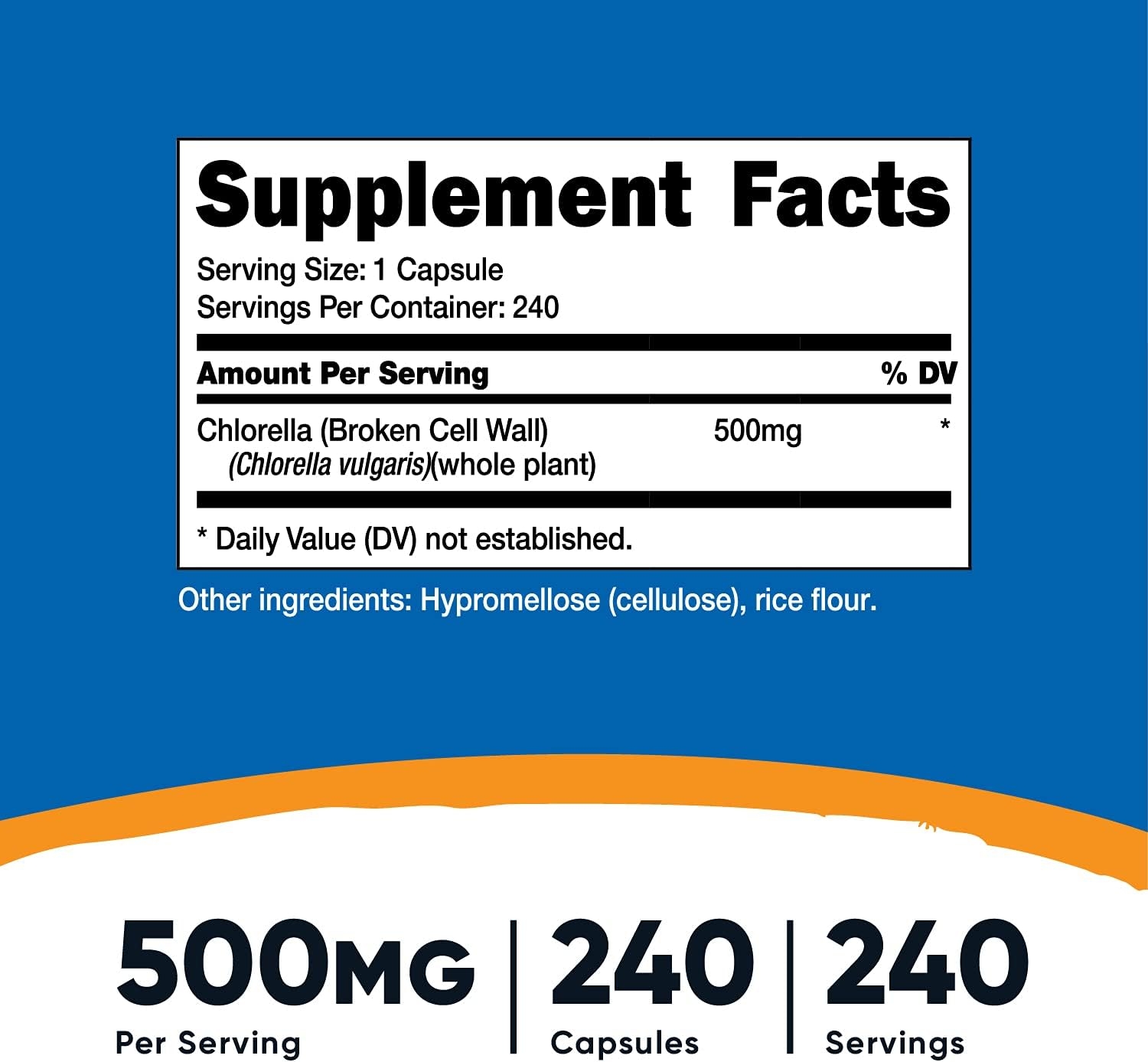 Nutricost Chlorella Capsules 500mg, 240 Vegetarian Capsules - Non-GMO and Gluten Free