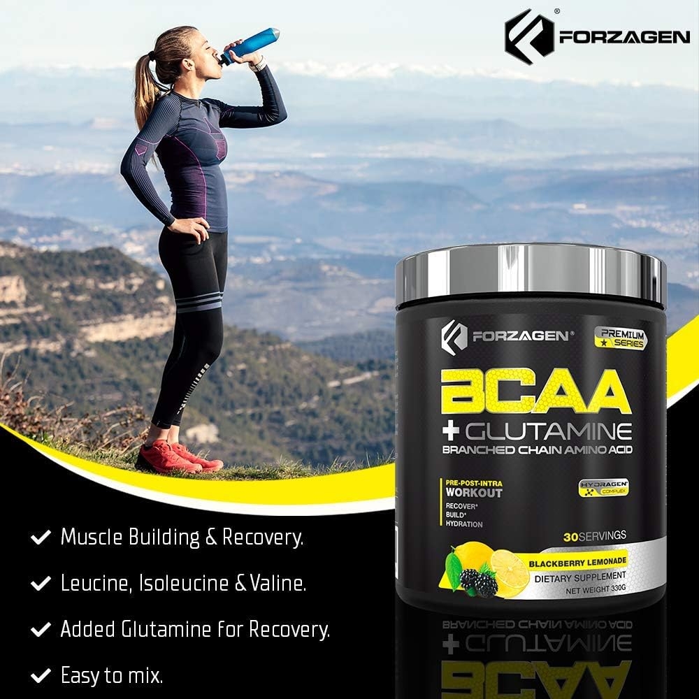 Forzagen BCAA Powder with Glutamine 30 Servings, Branched Chain Amino Acid Powder, Recovery Post Workout, Build, Hydration Available 4 Flavors (BlackBerry Lemonade)
