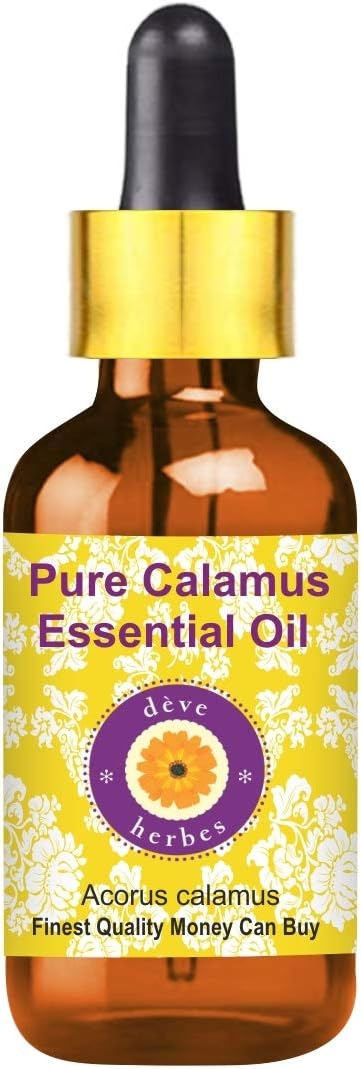 Deve Herbes Pure Calamus Essential Oil (Acorus Calamus) with Glass Dropper 100% Natural Therapeutic Grade Steam Distilled for Personal Care 5ml (0.16 oz)