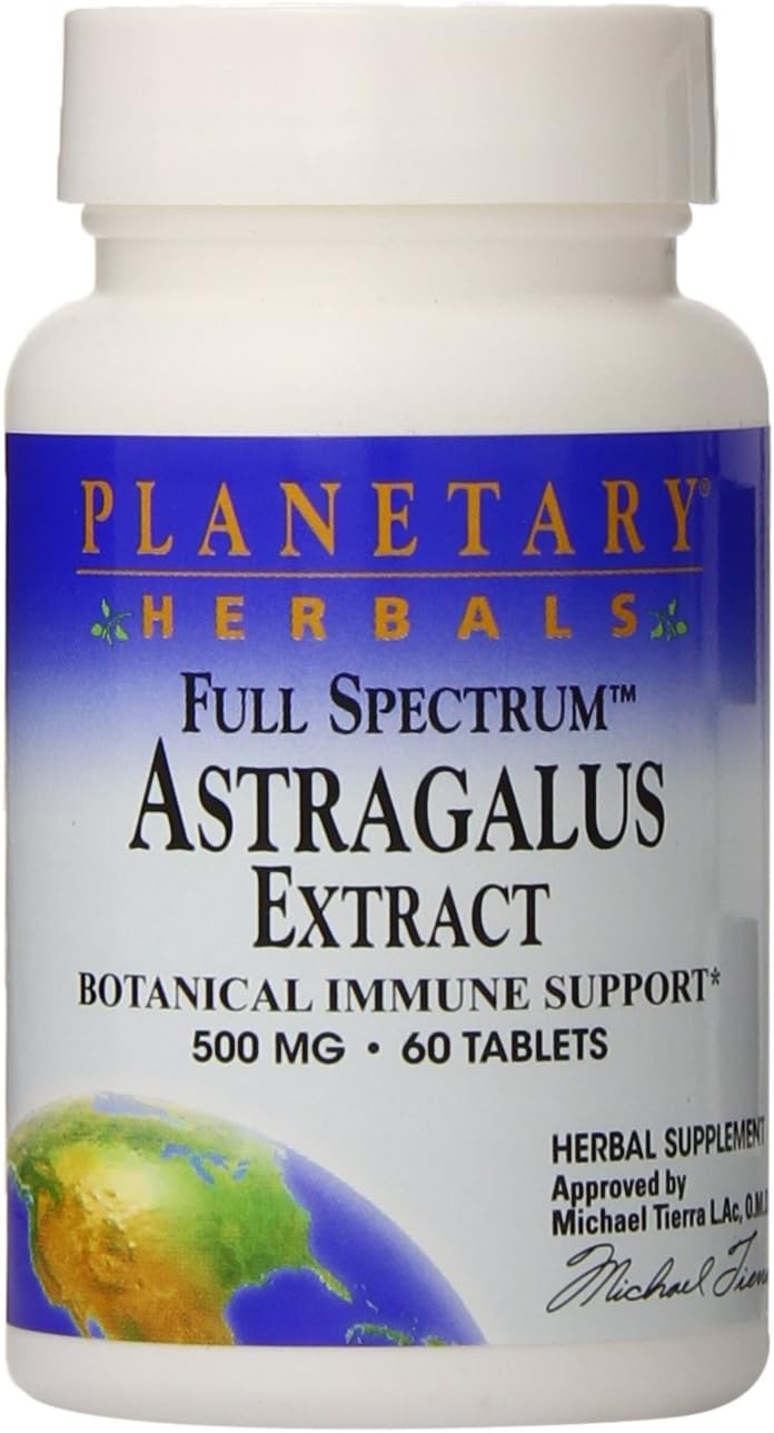 Planetary Herbals Astragalus Extract, Full Spectrum 500 mg Botanical for Immune System Support - 120 Tablets