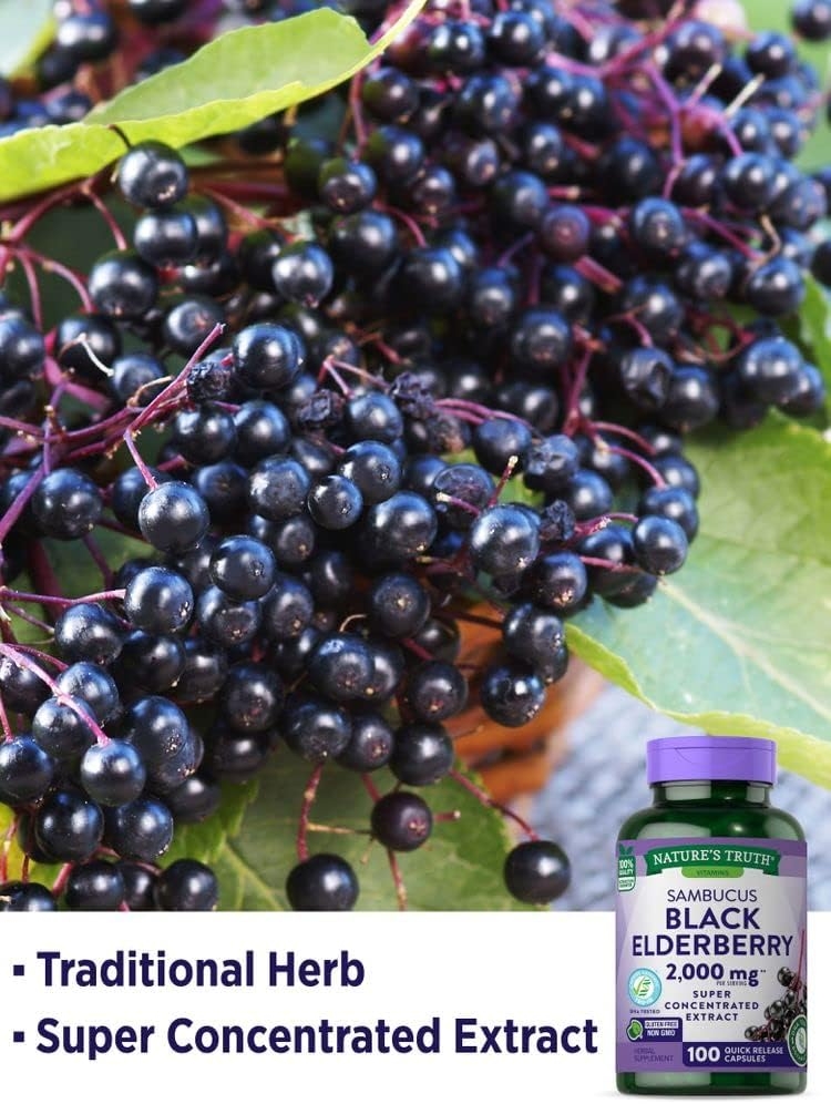 Black Elderberry Capsules 2000mg | 100 Count | Super Concentrated Sambucus Extract | Non-GMO, Gluten Free | by Nature's Truth