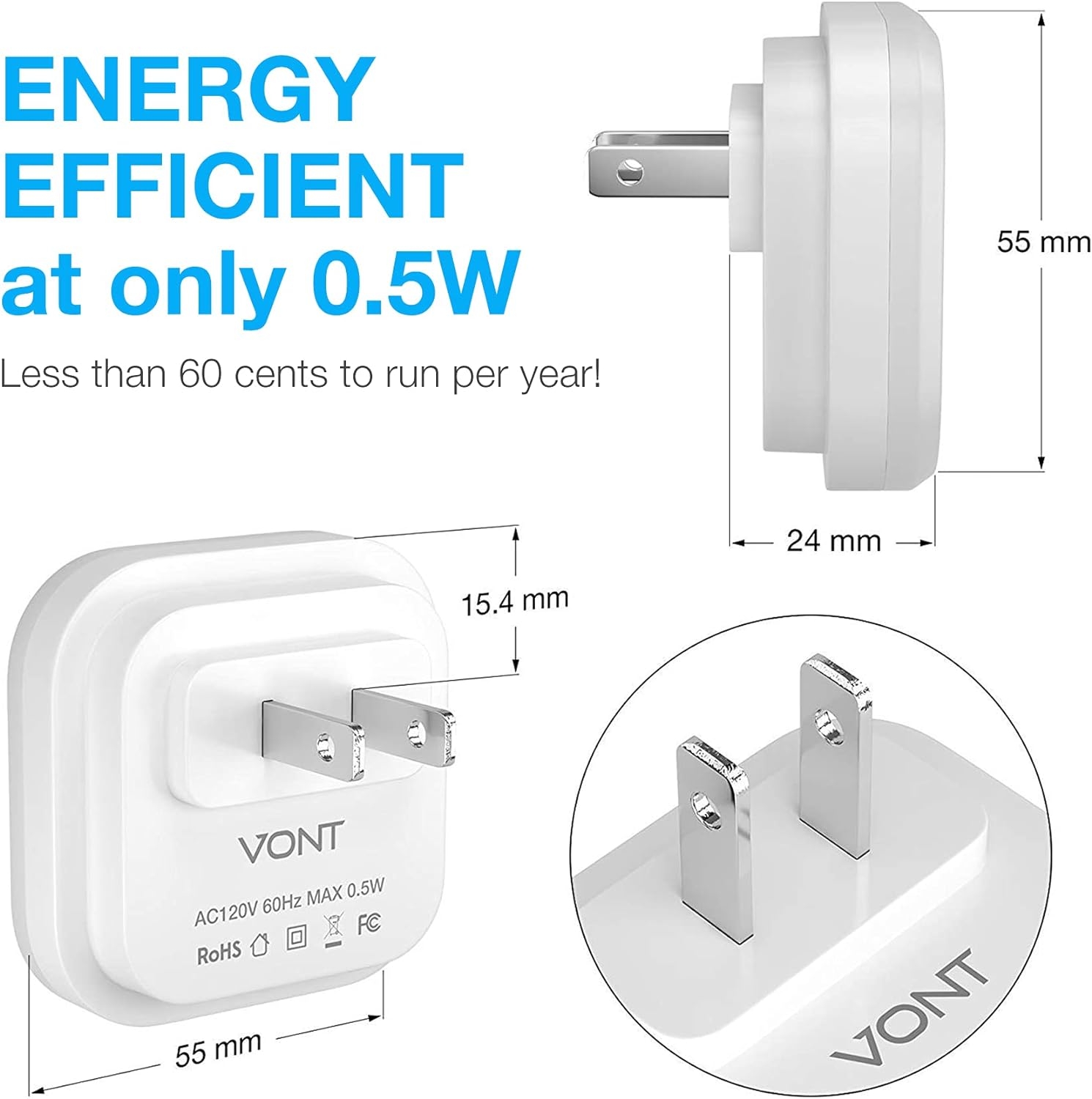 Vont 'Lyra' LED Night Light, Plug-in [6 Pack] Super Smart Dusk to Dawn Sensor, Night Lights Suitable for Bedroom, Bathroom, Toilet,Stairs,Kitchen,Hallway,Kids,Adults,Compact Nightlight, Cool White