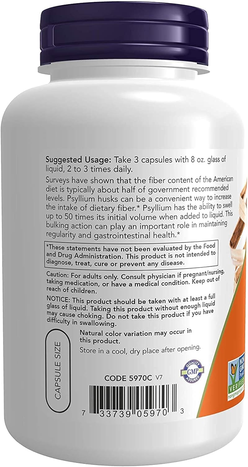 Psyllium Husk Caps 500 mg, Natural Soluble Fiber, Pack of 200 Veg Capsules