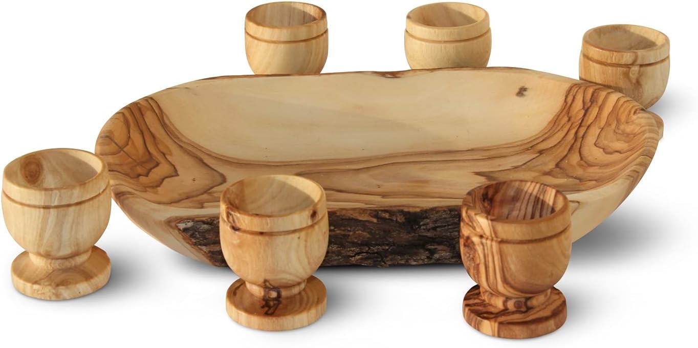 6 Cup Set [Large, Natural Olive Wood Tray]