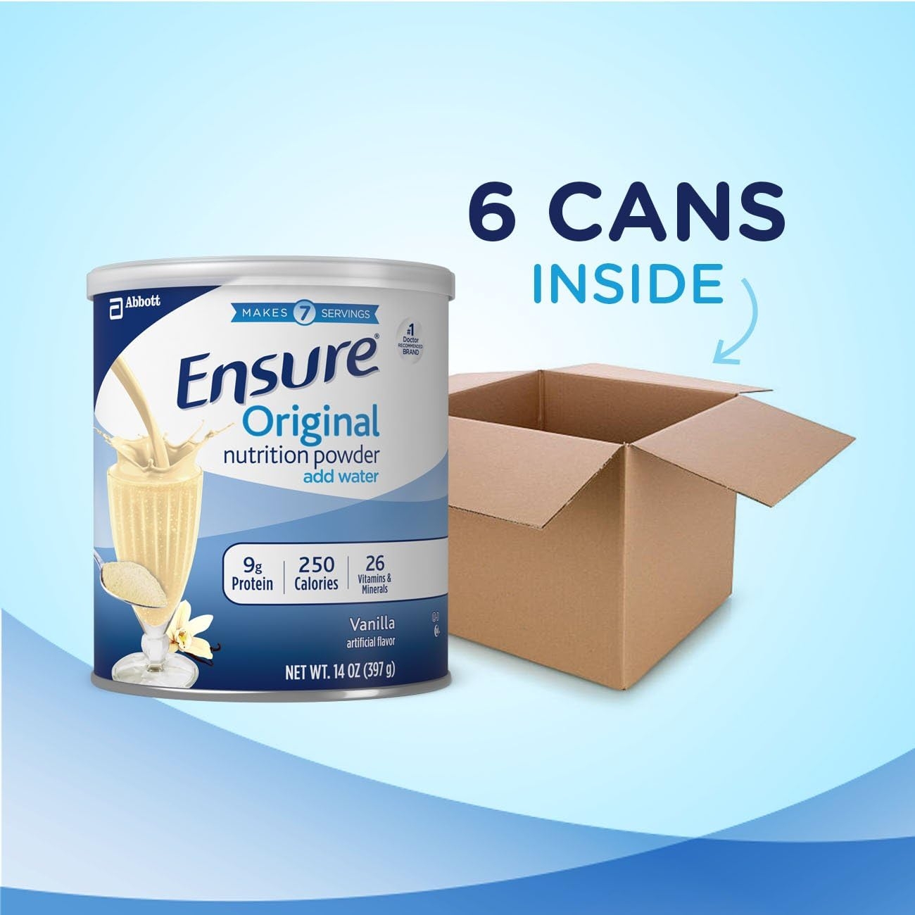 Ensure Original Nutrition Shake Powder with 9 grams of protein, Meal Replacement Shakes, Vanilla, 14 oz, 6 Count