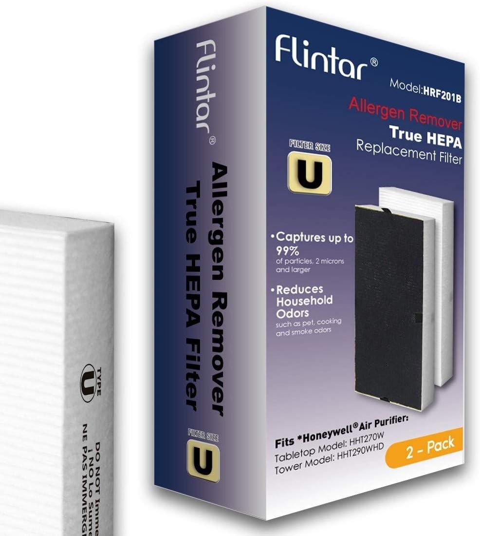 Flintar 2-Pack of Dual Action H13 Grade True HEPA Replacement Filter U, Compatible with Honeywell HEPAClean Replacement U Filter HRF201B, Fits HW Air Purifier HHT270, HHT290 Series