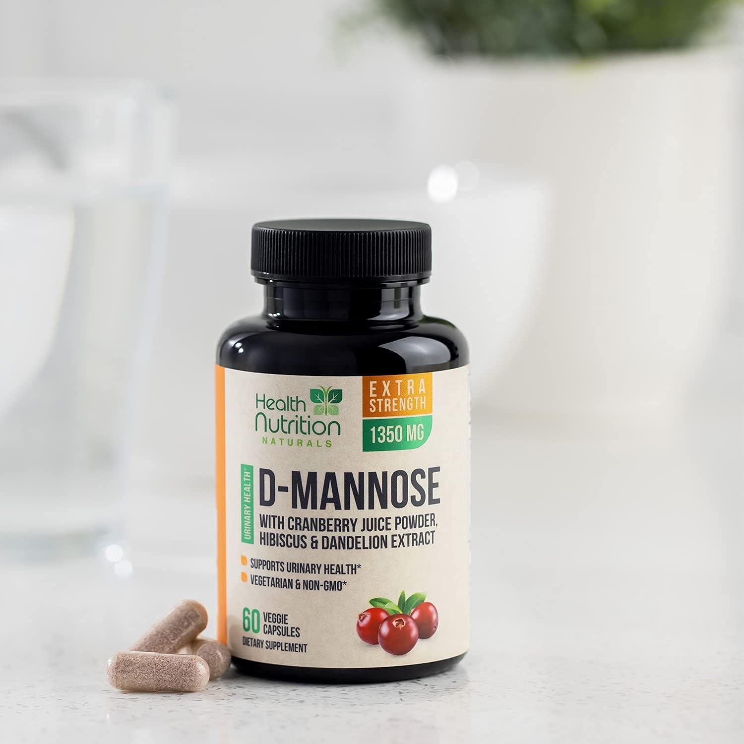 D-Mannose 1350mg - Extra Strength, Fast-Acting Natural Urinary Tract Health Support - Includes Cranberry Extract, Dandelion, Hibiscus - 60 Capsules
