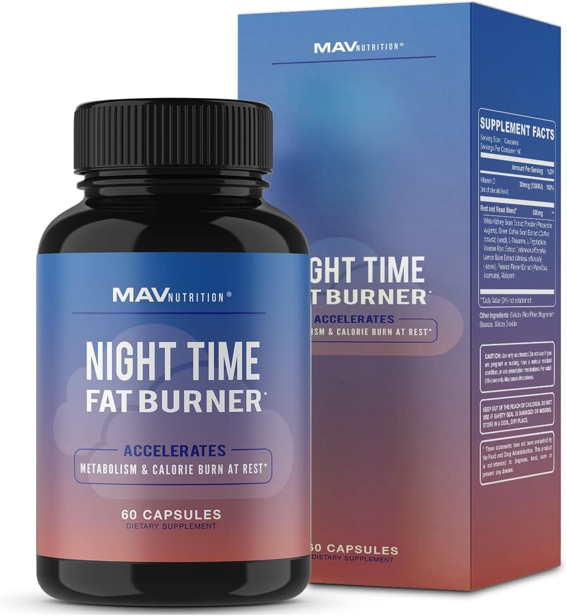 MAV Nutrition Weight Loss Pills Night Time Fat Burner for Women & Men | Sleep Aid Diet Pills, Appetite Suppressant, Metabolism Boost, Carb Blocker; 60 Count
