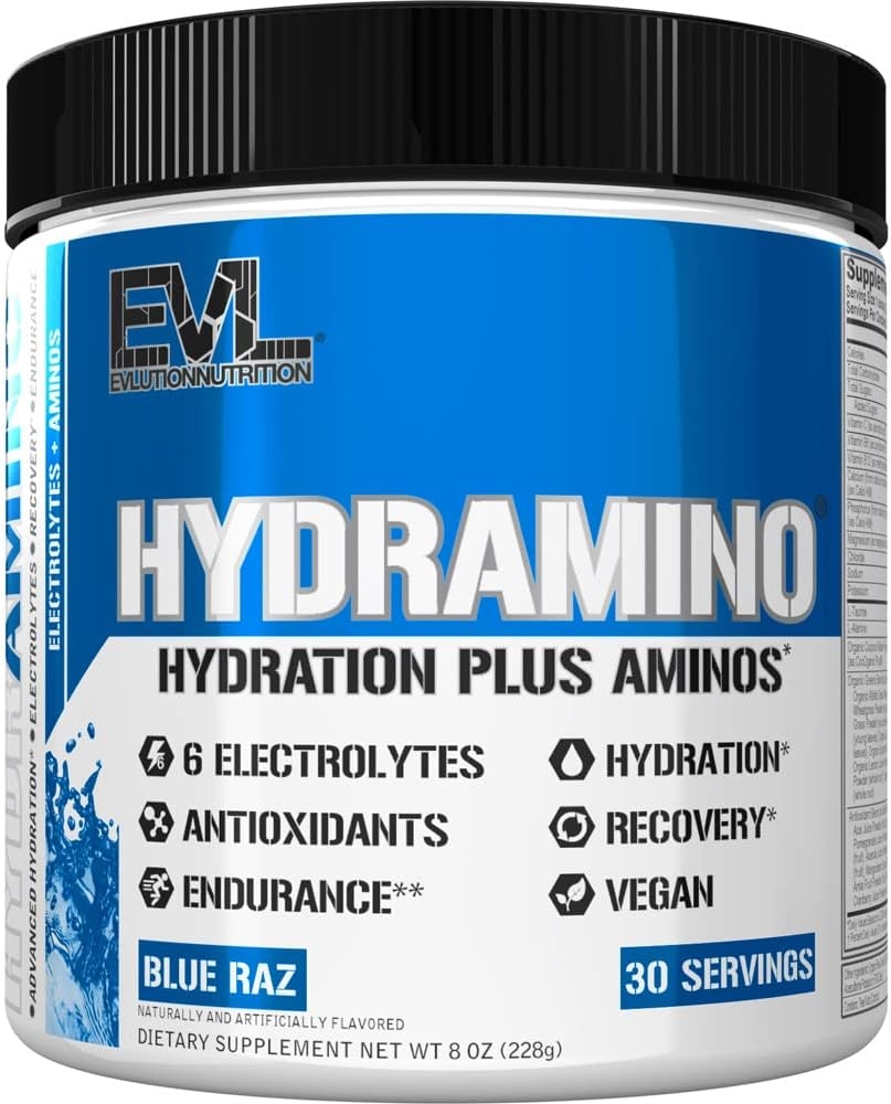 HYDRAMINO Complete Hydration Multiplier, All 6 Electrolytes, Vitamin C & B, Fluid Boosting Aminos, Coconut Water, Endurance & Recovery, Immunity Support, Antioxidants, 0 Sugar, 30 Serve, Blue Raz