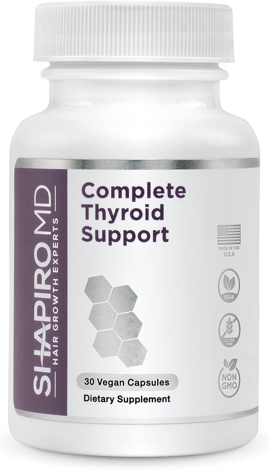 Complete Thyroid Support Supplement with Iodine for Women - Vegan Formula for Energy and Focus with Vitamin B12, Selenium, L-Tyrosine | Shapiro MD (1 Month (30 Capsules))