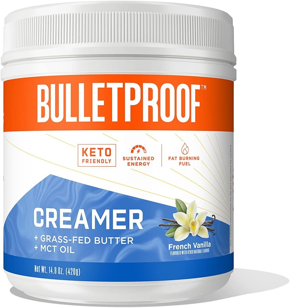 Keto Creamer, French Vanilla, 2g Net Carbs, 10g Quality Fats from Powdered MCT Oil, Grass Fed Butter, 0g Sugar, Bulletproof Coffee Creamer for Sustained Energy