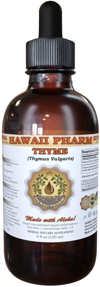 Thyme Liquid Extract, Organic Thyme (Thymus Vulgaris) Tincture, Herbal Supplement, Hawaii Pharm, Made in USA, 2 fl.oz