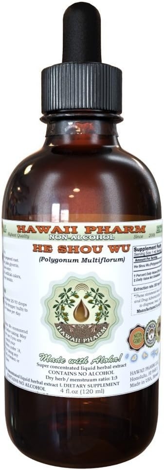 He Shou Wu Alcohol-Free Liquid Extract, He Shou Wu, Fo Ti (Polygonum Multiflorum) Prepared Root Glycerite Hawaii Pharm Natural Herbal Supplement 2 oz
