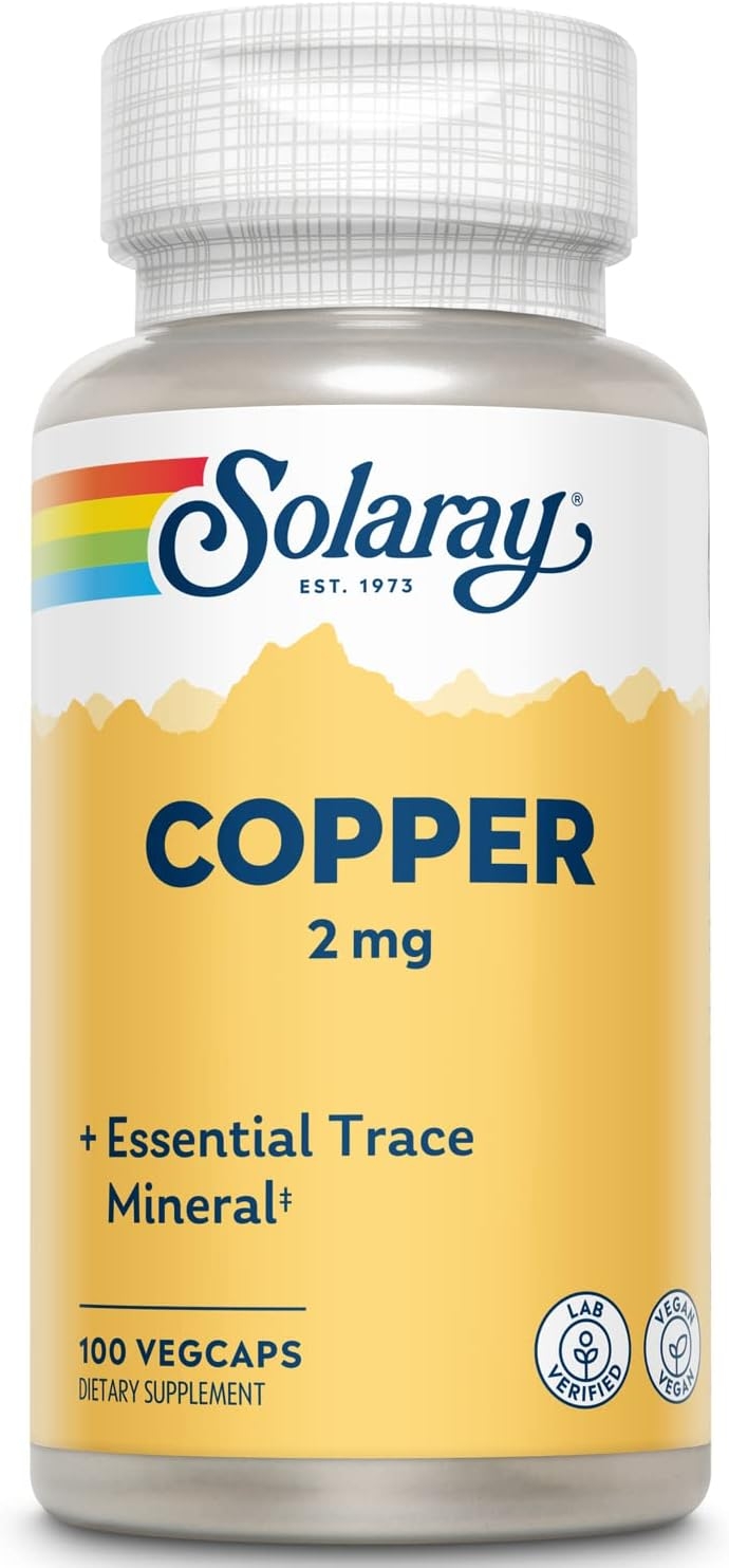 Solaray Copper 2 mg | Healthy Red Blood Cell Formation, Immune and Nerve Function Support | Non-GMO | 100ct, 100 Serv - 3PACK