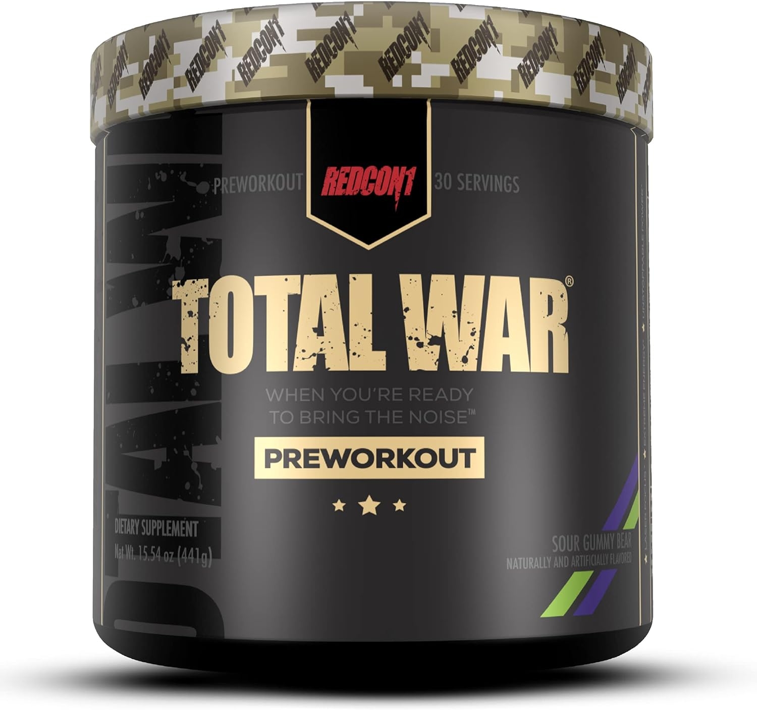 Redcon1 Total War PreWorkout Powder, 30 Servings, (Sour Gummy) Boost Energy, Increase Endurance and Focus, Beta-Alanine, 350mg Caffeine, Citrulline Malate, Nitric Oxide Booster - Keto Friendly
