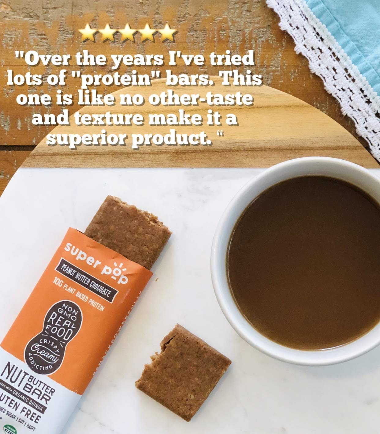 Super Pop Snacks Plant Based Protein Bar, Peanut Butter Chocolate, Made with Performance Nut Butter and Whole Foods, Vegan Friendly Ingredients, Dairy Free, Keto Friendly, 10g of Protein, 12 pack