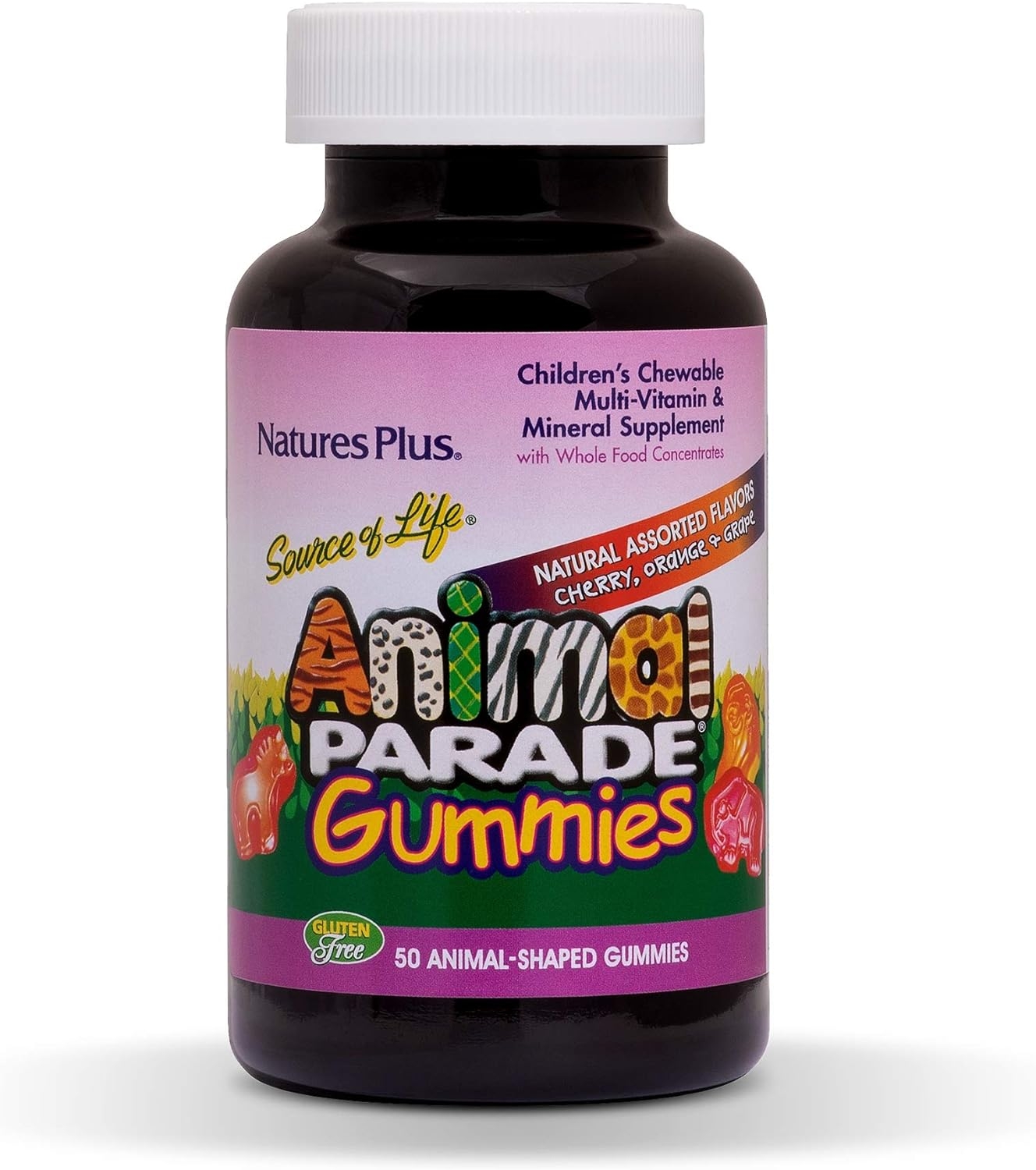 NaturesPlus Animal Parade Source of Life Children's Multivitamin Gummies - 50 Animal Shaped Gummies - Natural Assorted Flavors - Promotes Health and Wellbeing - Vegetarian, Gluten-Free - 25 Servings
