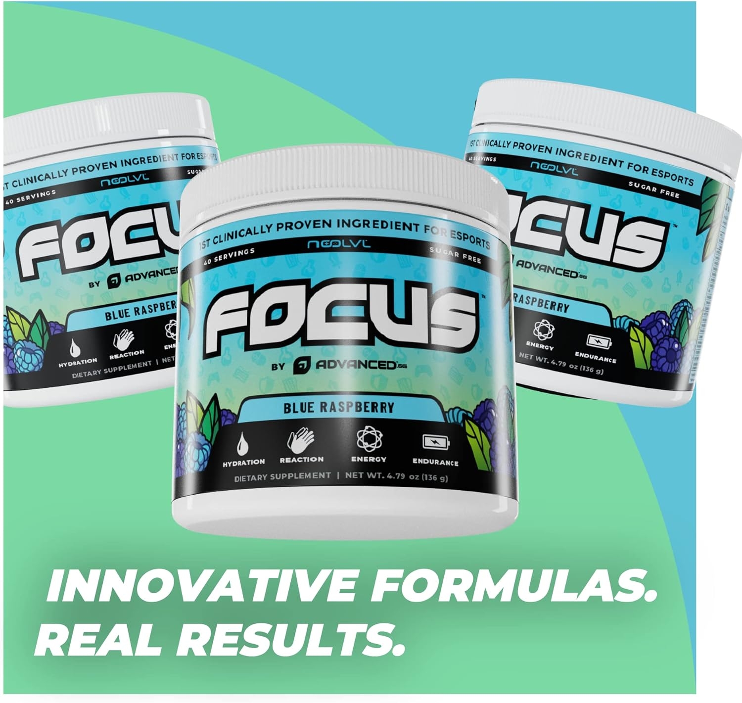 Focus by ADVANCED | Focus and Concentration Formula with NooLVL | Mental Clarity & Energy Boost for Gaming, Work & Study | Sugar Free & Keto Friendly | (40 Servings) (Blue Raspberry)