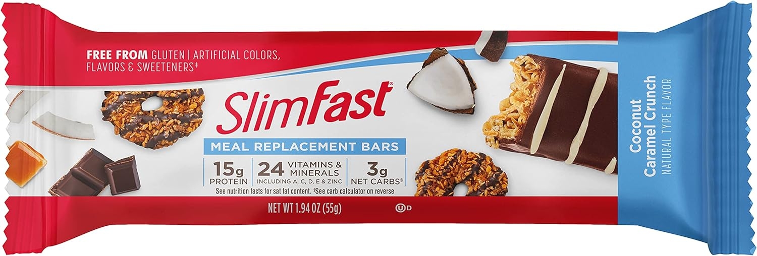 SlimFast Meal Replacement Bar, Coconut Caramel Crunch, 15g of Protein for Weight Loss, 5 Count Box