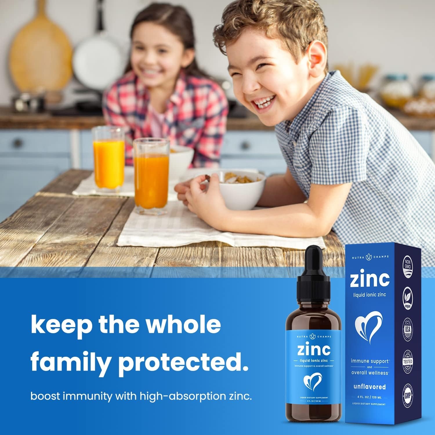 Liquid Zinc for Kids & Adults | Vegan, Organic Pure Ionic Zinc Drops Enhanced with Vitamin C | Elemental Zinc Supplements for Immune Support | Sugar-Free Organic Zinc Liquid 4 oz