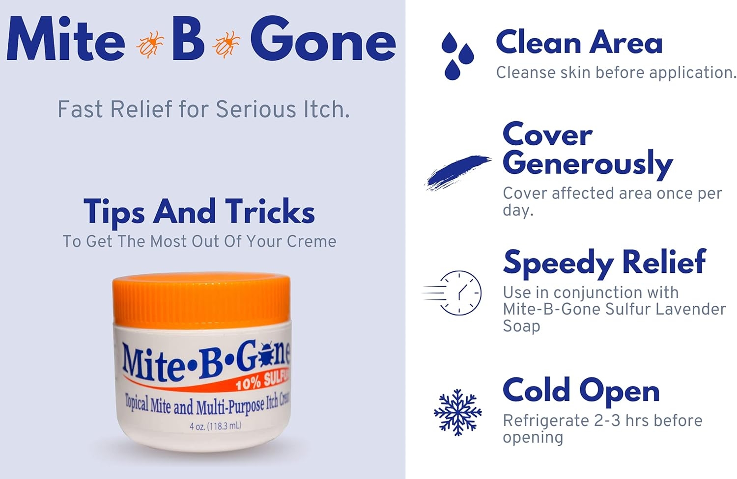 Mite-B-Gone 10% Sulfur Cream Itch Relief from Mites, Insect Bites, Acne, and Fungus (2oz) Fast and Effective Relief for All Mites with an All-Natural Blend of Anti-Inflammatory Ingredients