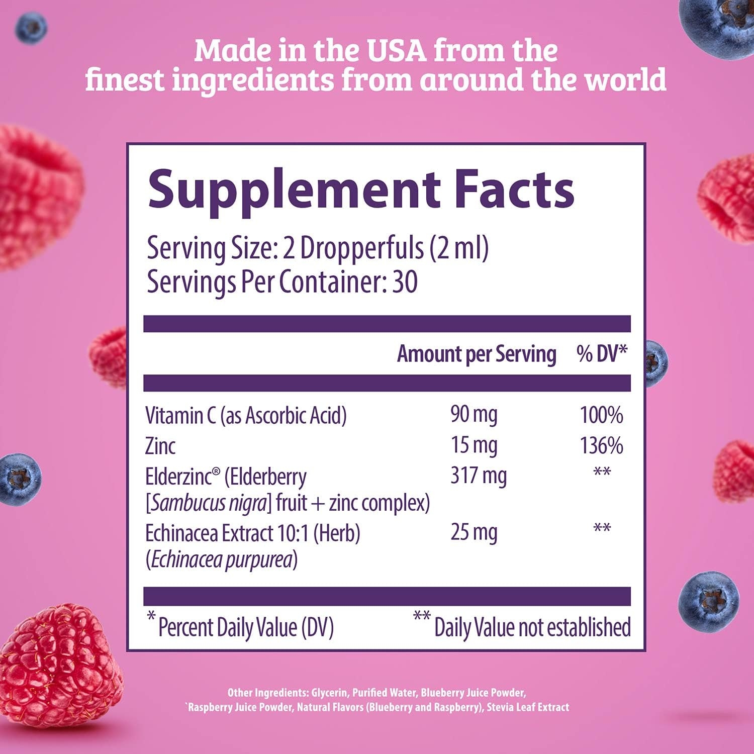 Elderzinc Liquid Drops Immunity Supplement - Elderberry Juice Extract with Vitamin C, Echinacea and Zinc Blend - Vegan Non GMO for Adults and Kids