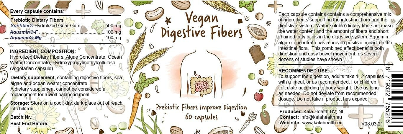 Vegan Digestive Fibers by Kala Health - Unique Combination of prebiotic fibers and Marine Algae That stimulates Easy Bowel and Colon Movement (60)