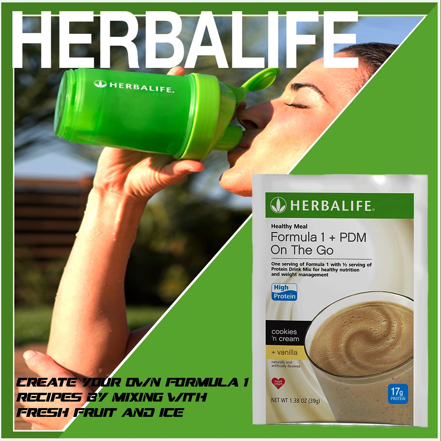 Herbalife Formula 1 + PDM On The Go: 17g of Protein 7 Packets per Box (Cookies and Cream + Vanilla), Protein For Energy and Nutrition, sustain Energy and Satisfy Hunger