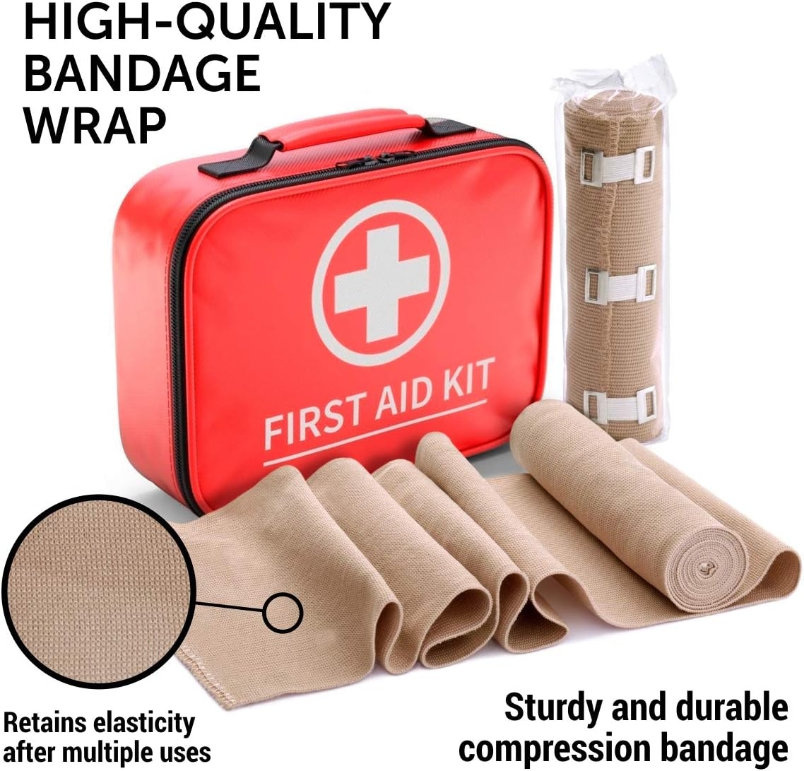 Premium Elastic Bandage Wrap - 2 Pack + 18 Extra Clips - Wide (6 inch) Compression Bandage - Stretches up to 15ft in Length