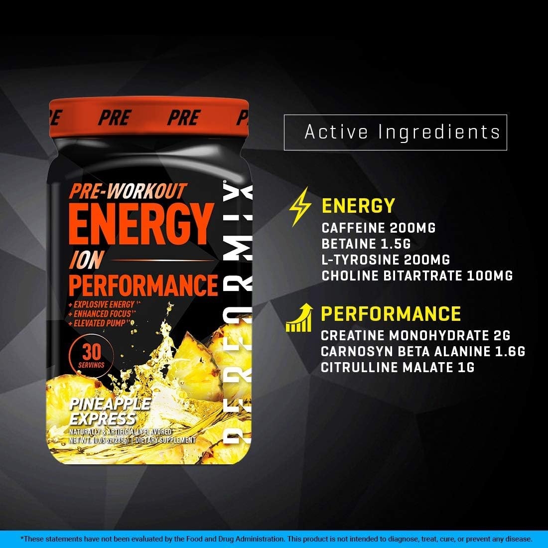 Performix ION Pre-Workout Powder, Explosive Energy, Enhanced Focus, Elevated Pump (30 Servings, Blue Ice)