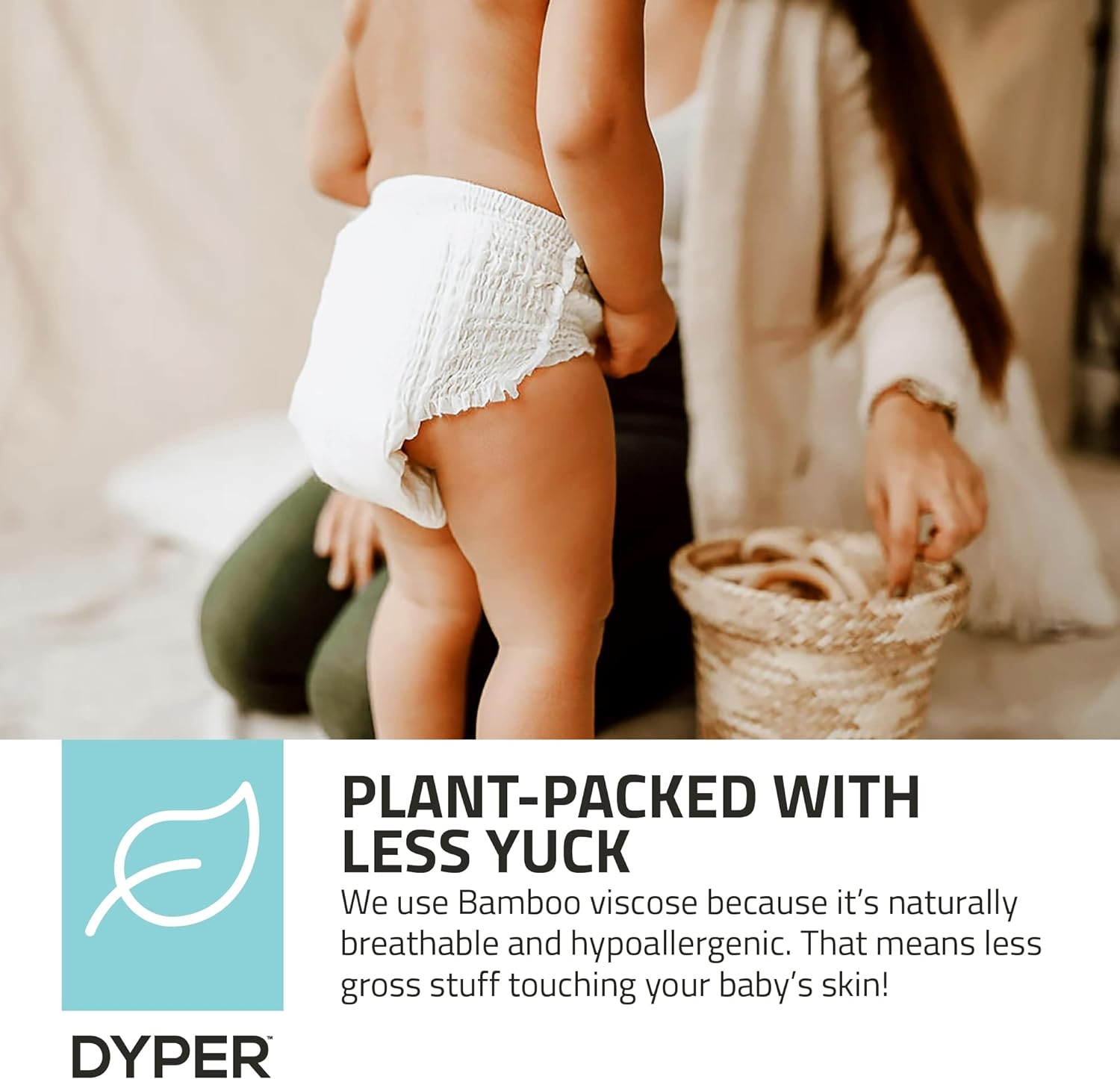 DYPER Bamboo Toddler Potty Training Pants Girls & Boys Size 2T-3T | Natural Honest Ingredients | Day & Overnight | Plant-Based + Eco-Friendly | Hypoallergenic for Sensitive Skin | Unscented - 100 Ct