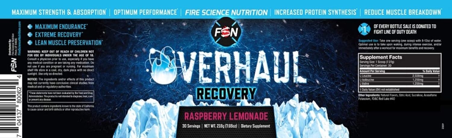 Fire Science Nutrition BCAA's give You Maximum Endurance, Extreme Recovery and Lean Muscle Reservation - Made in The USA - 30 Servings - Raspberry Lemonade