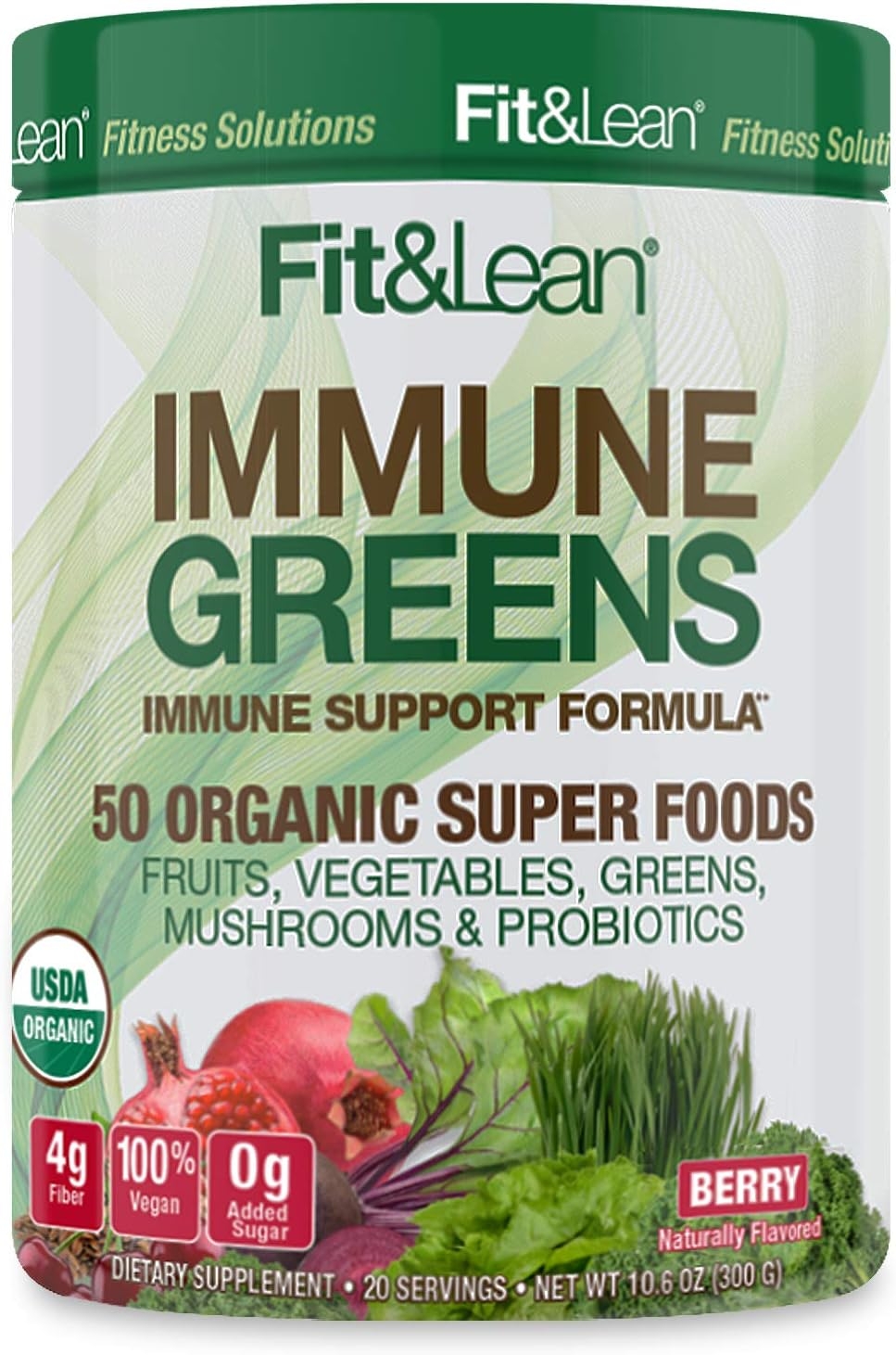 Fit & Lean Immune Greens Powder, Organic, Super Food, Non-gmo, Natural, Vegan Shake