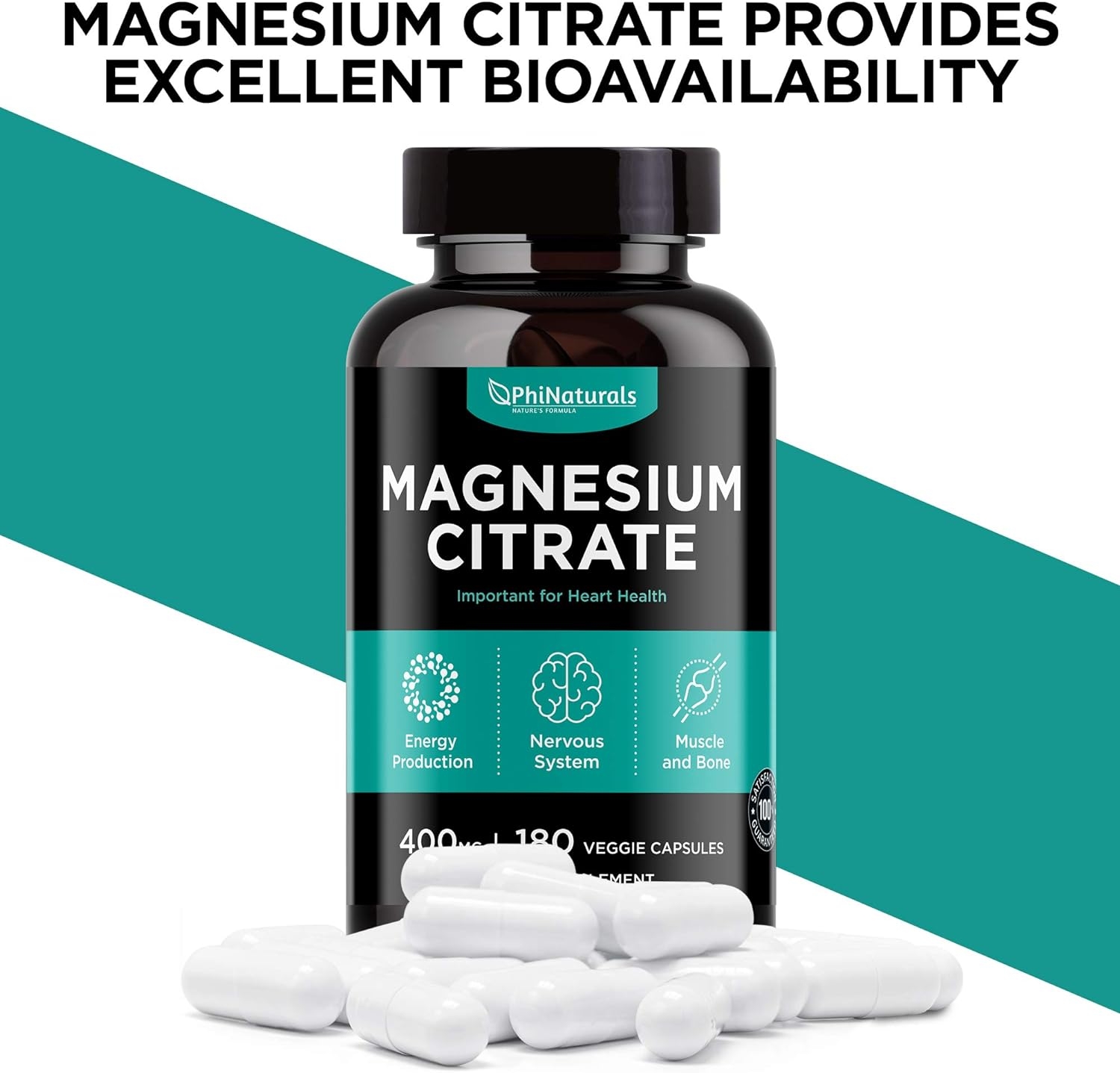 Magnesium Citrate Powder Capsules 400mg – [180 Count] Pure Non-GMO Supplements – Natural Sleep Calm Relax - Made in The USA