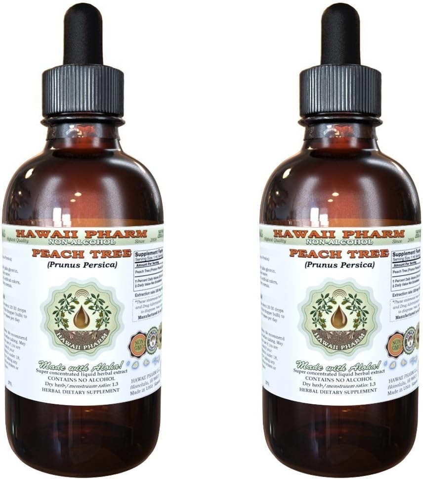 Peach Leaf Alcohol-Free Liquid Extract, Peach Leaf (Prunus persica) Dried Leaf Glycerite Natural Herbal Supplement, Hawaii Pharm, USA 2x2 fl.oz