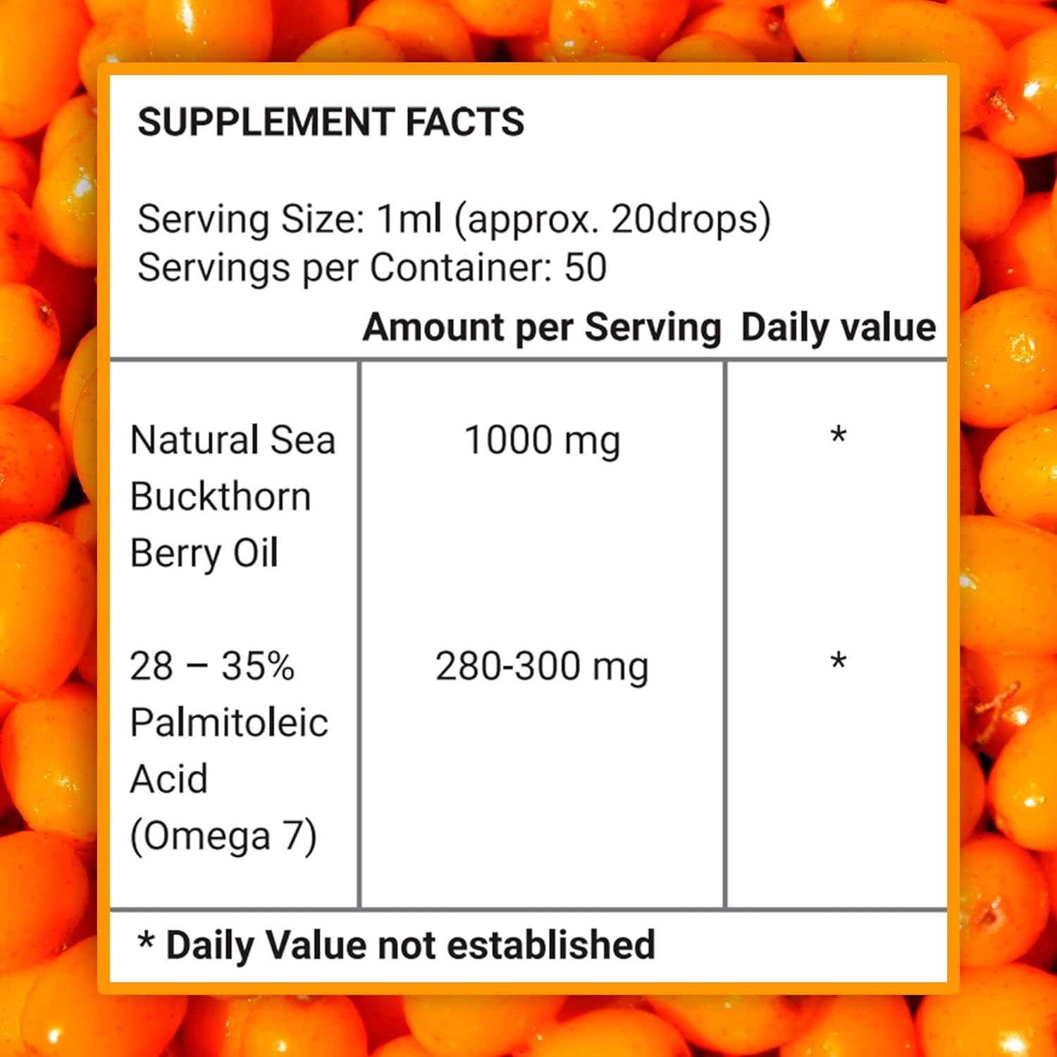 Organic Sea Buckthorn Berry Oil by TODICAMP - 100% Pure - USDA Organic Premium Sea Buckthorn Oil - Omega 7 Oil - Vitamins C, A, E, B1, B2, B6 & Amino and Fatty acids - - 1,7 fl oz