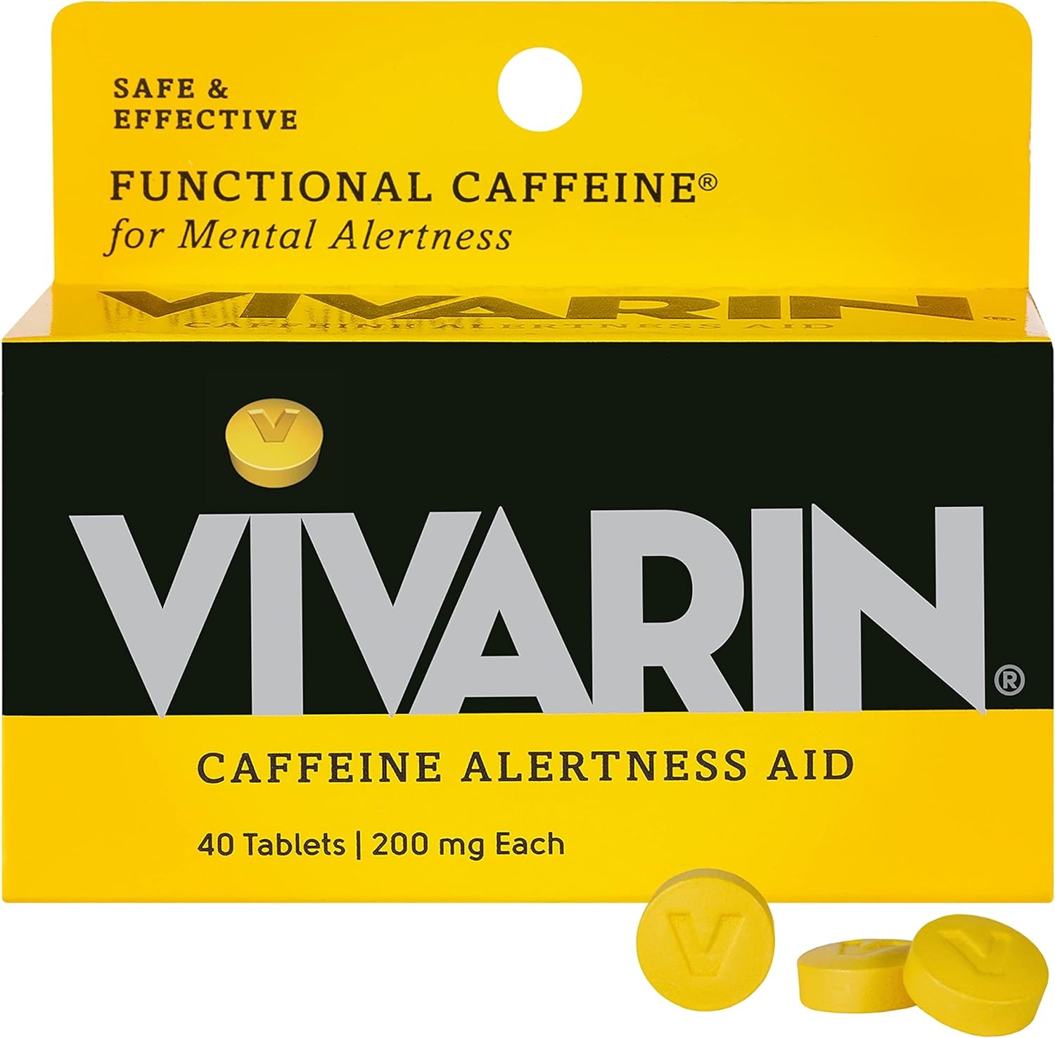 Vivarin, Caffeine Pills, 200mg Caffeine per Dose, Safely and Effectively Helps You Stay Awake, No Sugar, Calories or Hidden Ingredients, Energy Supplement, 40 Tablets