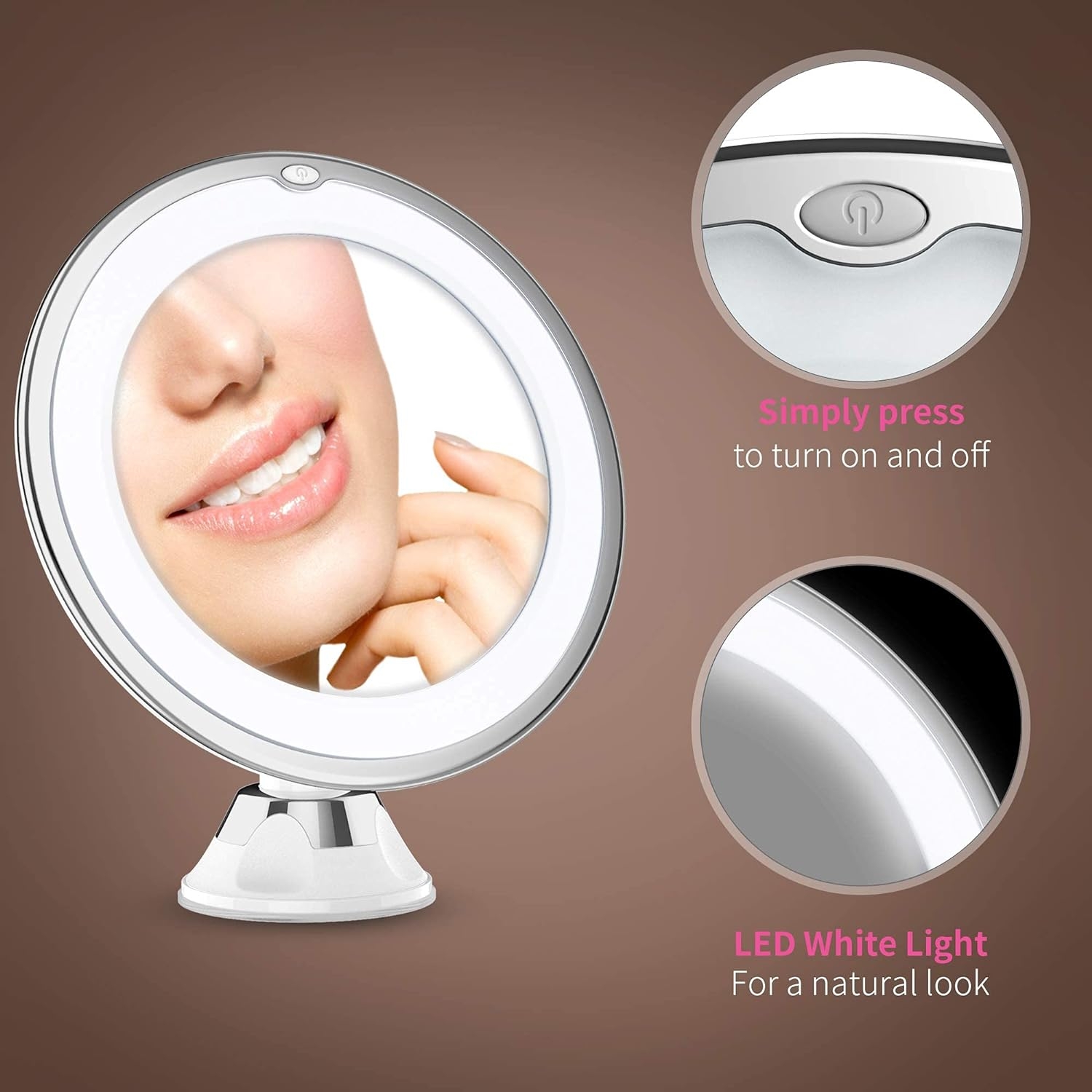 Updated 2021 Version 10X Magnifying Makeup Vanity Mirror with Lights, LED Lighted Portable Hand Cosmetic Magnification Light up Mirrors for Home Tabletop Bathroom Shower Travel