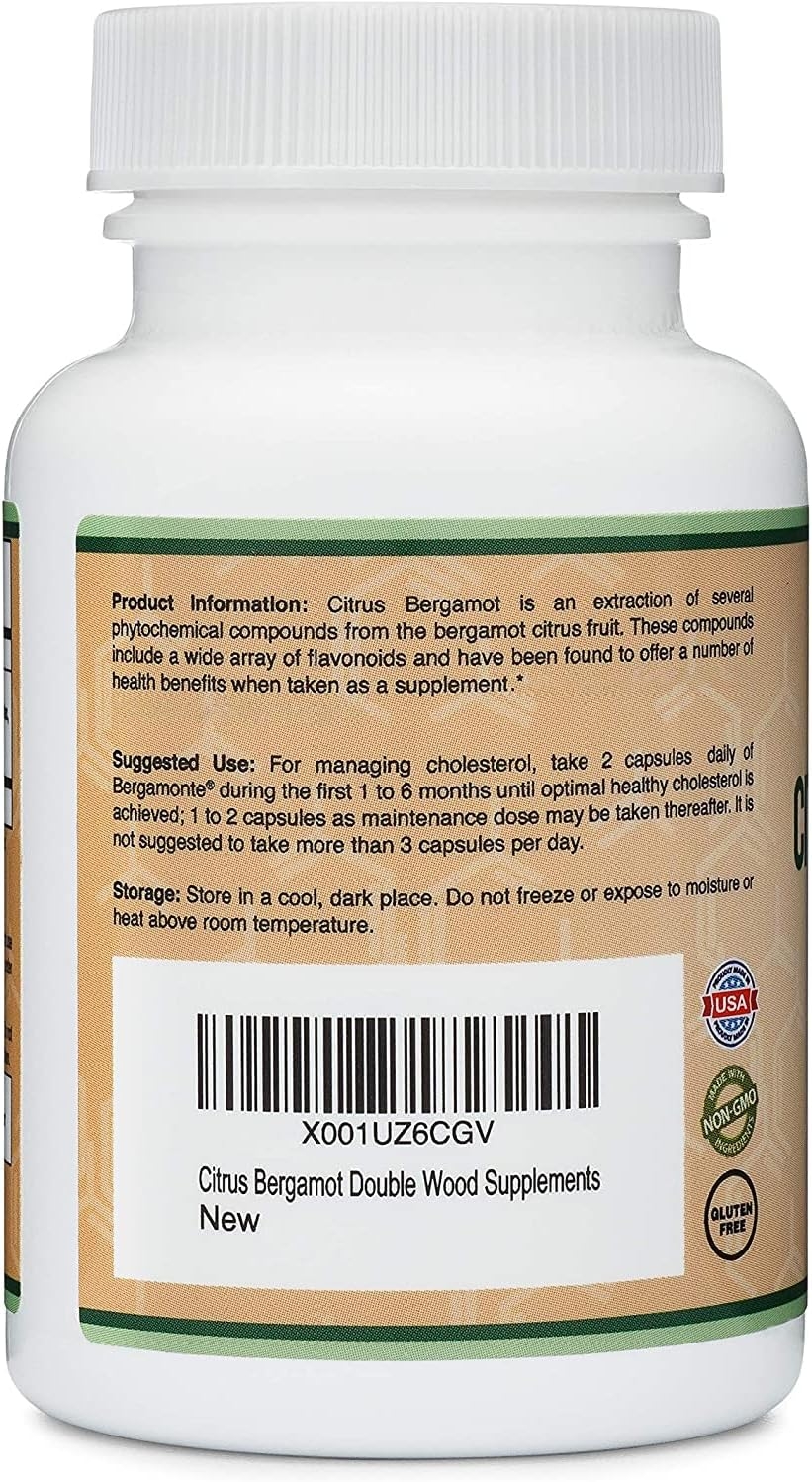 Citrus Bergamot Capsules 1,000mg Servinga (Patented Bergamonte Vegan Cholesterol Support Extract) Citrus Fruit Bioflavonoids Sourced from Italy and Manufactured in USA (60 Capsules) by Double Wood