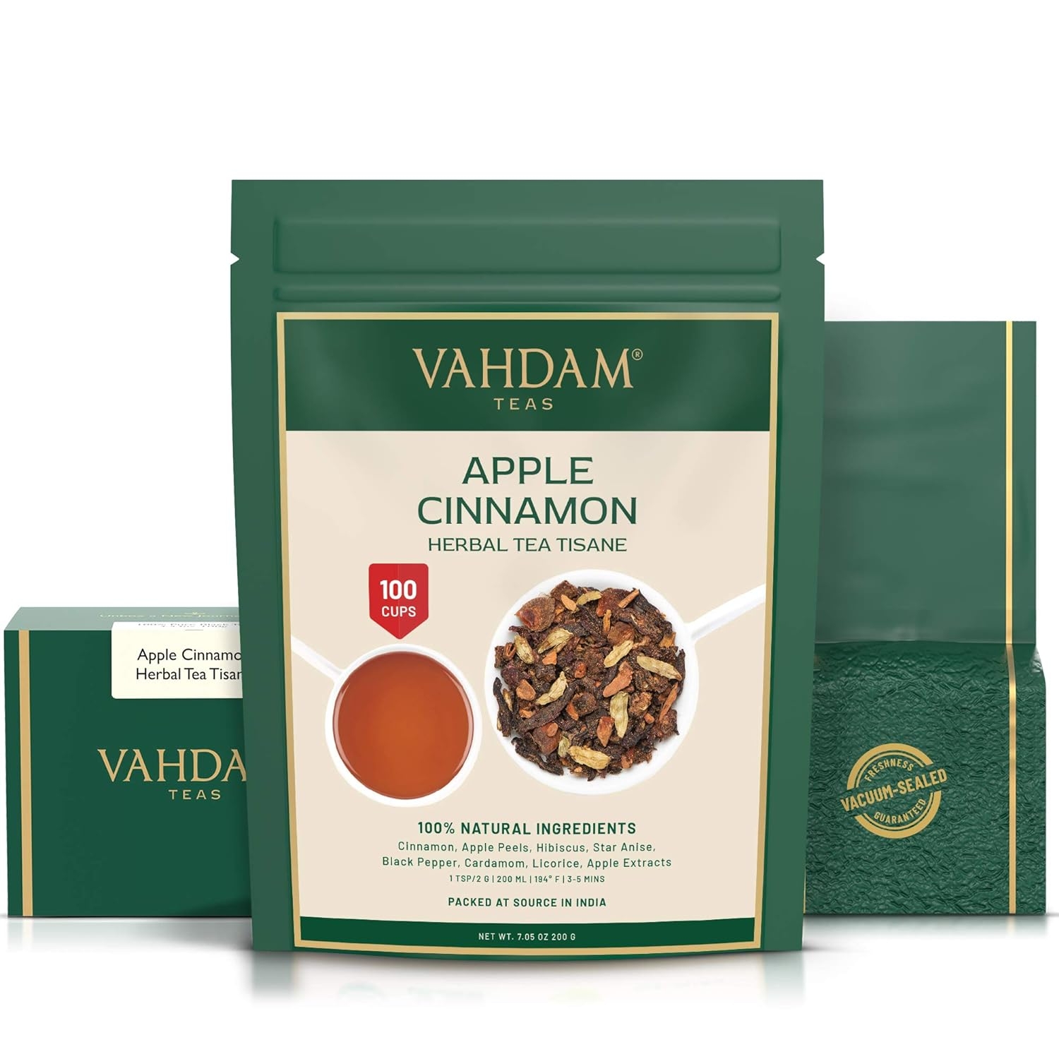 VAHDAM's Apple Cinnamon Herbal Tea Tisane - Set of 2 (3.5oz each) | Apple + Cinnamon + Hibiscus + Pepper & more | TROPICAL & FRUITY ICED TEA | 100+ Cups - Brew Hot or Cold | 100% Natural Ingredients
