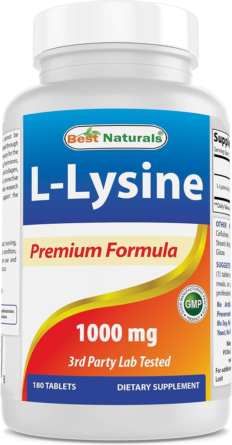 Best Naturals L-Lysine 1000mg 180 Tablets - Double Strength Lysine for stronger immune health & cold sores