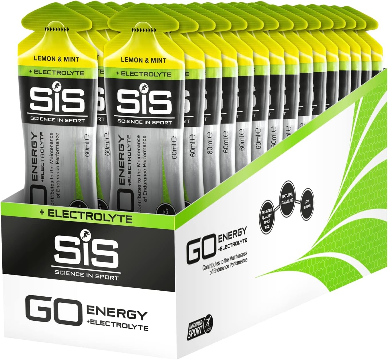 Science in Sport Energy Gel Pack, SIS Energy Gel + Electrolyte, 22g Fast Acting Carbs, Performance & Endurance Gels, Lemon & Mint Flavor - 2 Fl Oz (Pack of 30)
