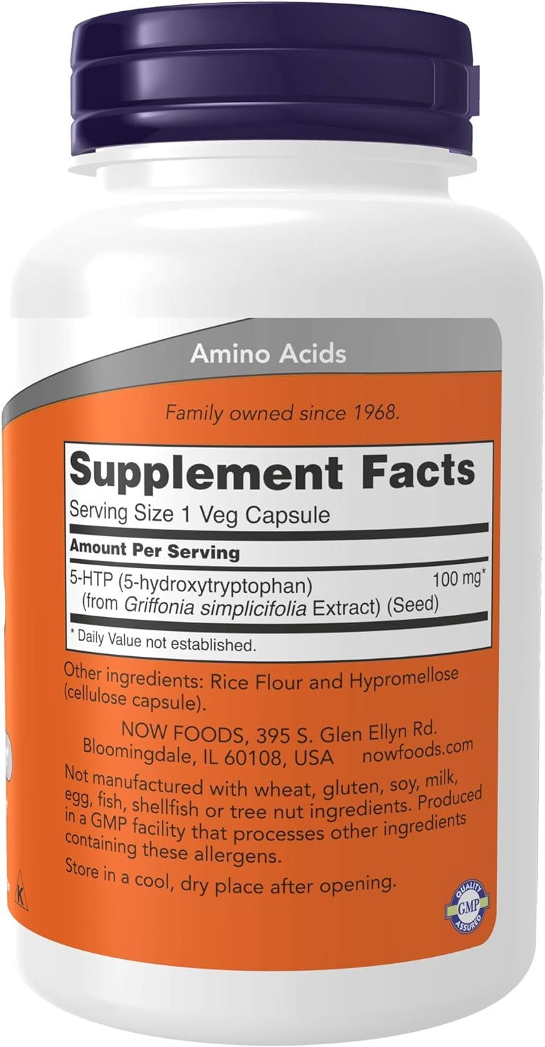 NOW Supplements, 5-HTP (5-hydroxytryptophan) 100 mg, Neurotransmitter Support, 120 Veg Capsules