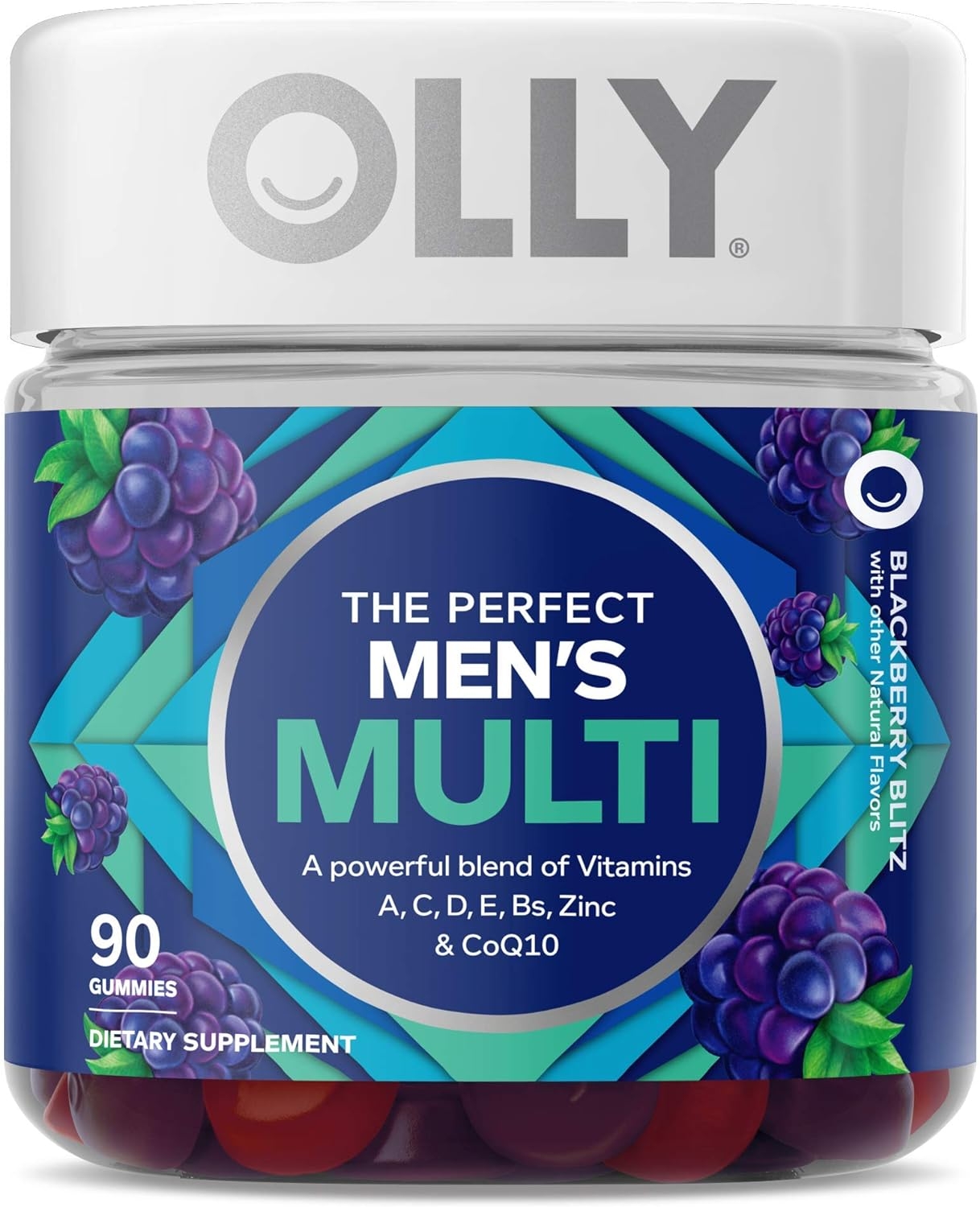 OLLY Men's Multivitamin Gummy, Overall Health and Immune Support, Vitamins A, C, D, E, B, Lycopene, Zinc, Adult Chewable Vitamin, Blackberry, 45 Day Supply - 90 Count