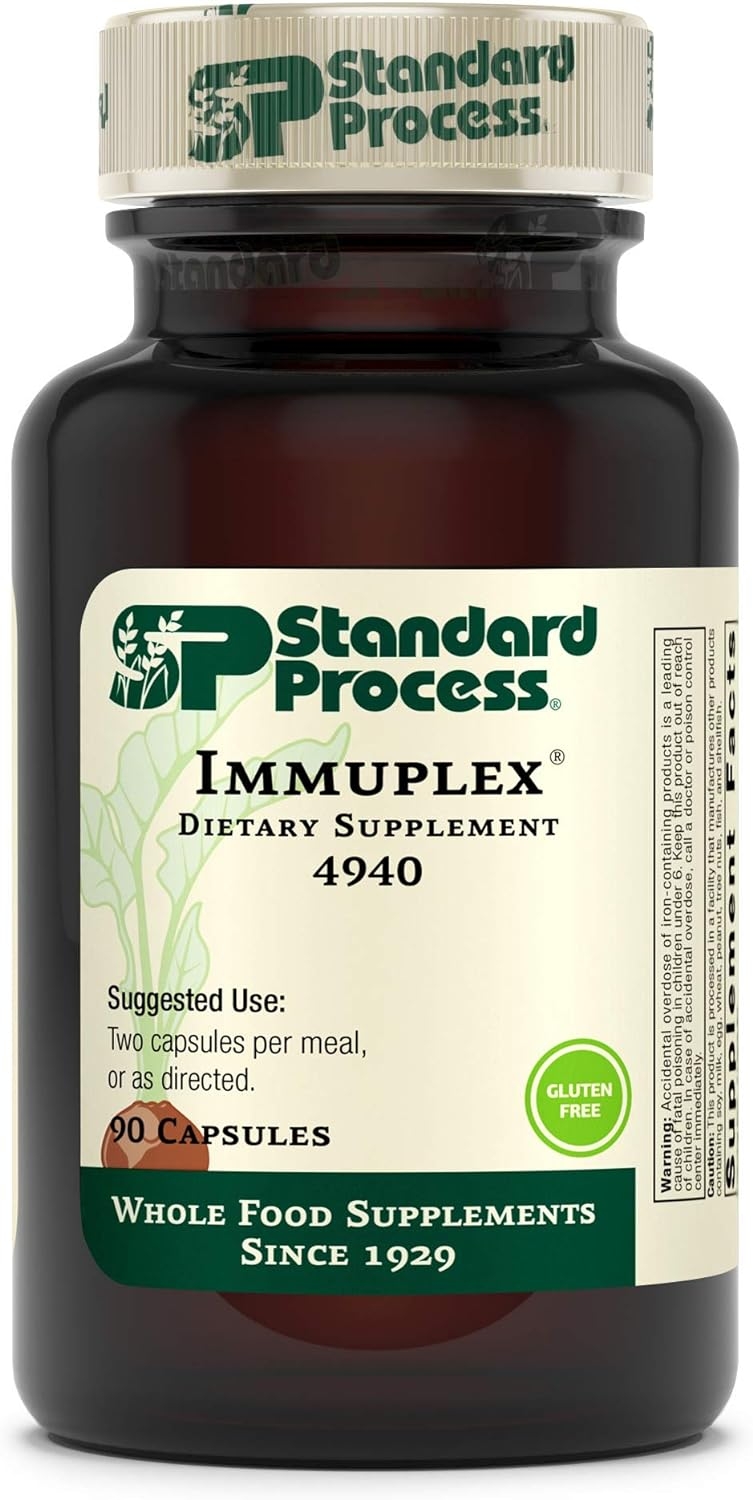 Standard Process Immuplex - Whole Food Immune Support and Antioxidant Support with Chromium, Folate, Vitamin B6, Copper, Selenium, Vitamin A - 90 Capsules